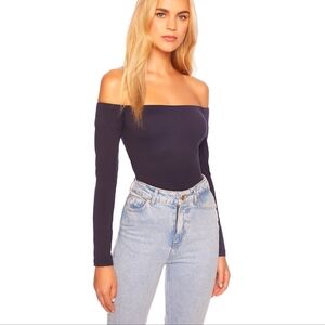 NEW Susana Monaco off shoulder top Midnight navy blue long sleeve tee size small